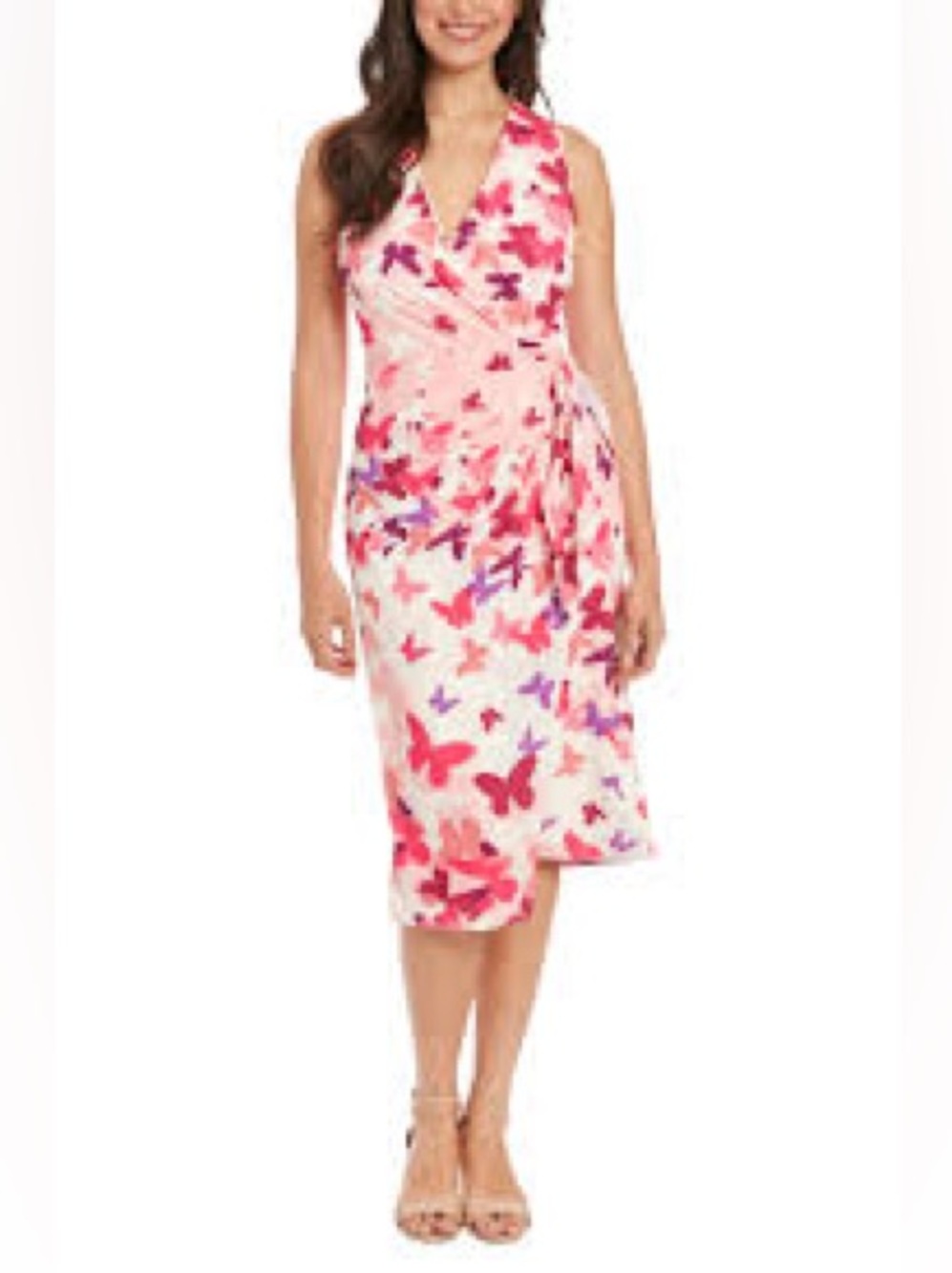 77. London Times • NWOT $145 USD Floral Butterfly Print Pink Dress PTP 17-20”